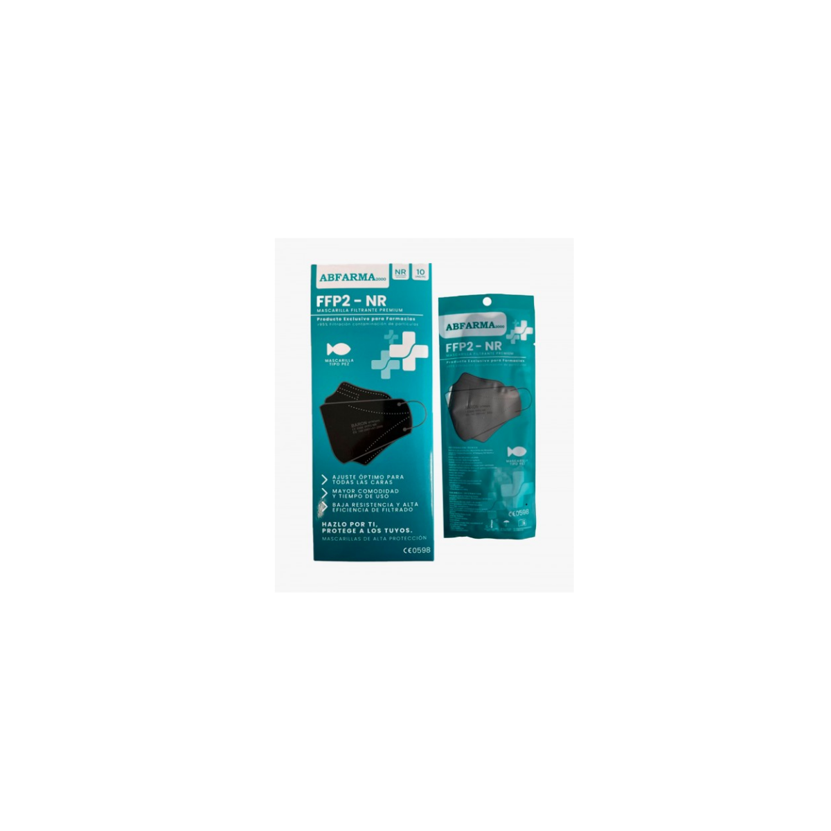 mascarilla FFP2 negras tipo pez 10 unidades