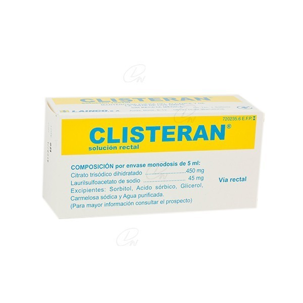 CLISTERAN 450 mg/45mg SOLUCION RECTAL, 4 enemas de 5 ml