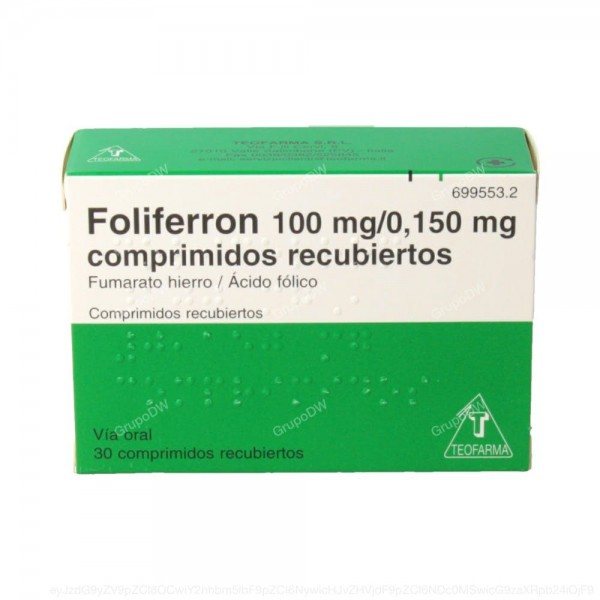 FOLIFERRON 100 mg/ 0,150 mg COMPRIMIDOS RECUBIERTOS, 30...